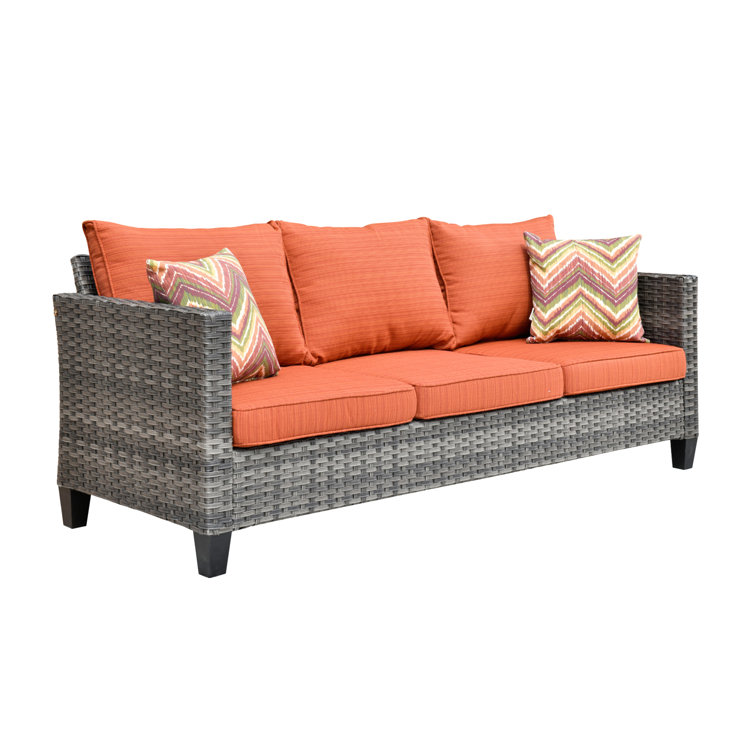 7-Person Gray Steel Frame Patio Sofa Set with Orange Cushions