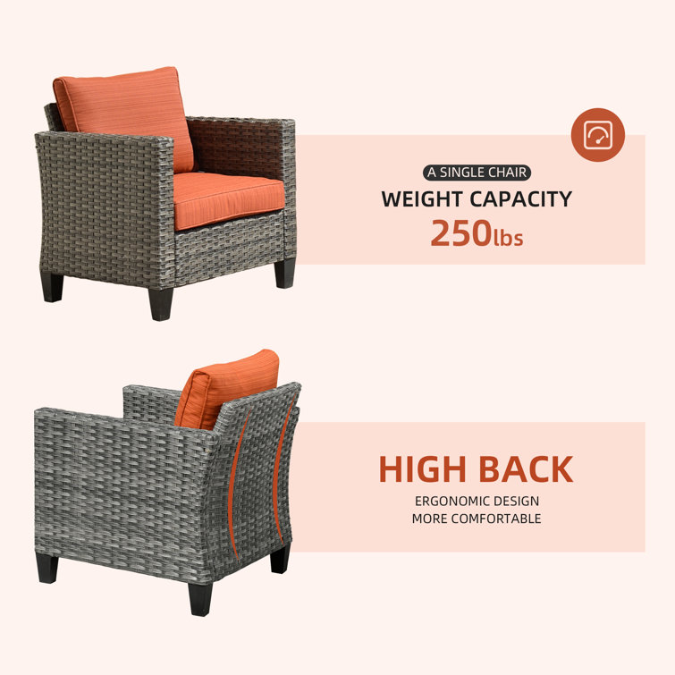 7-Person Gray Steel Frame Patio Sofa Set with Orange Cushions