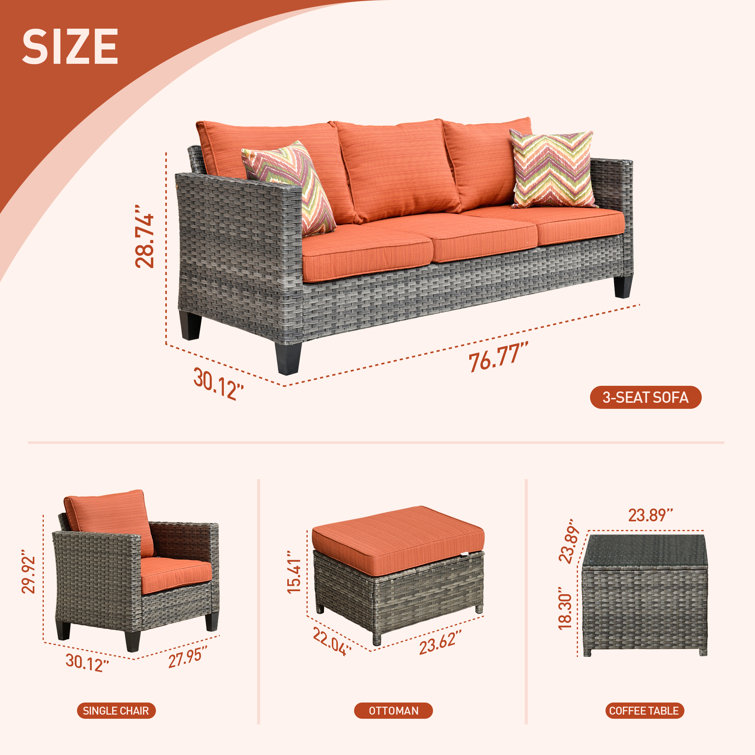 7-Person Gray Steel Frame Patio Sofa Set with Orange Cushions