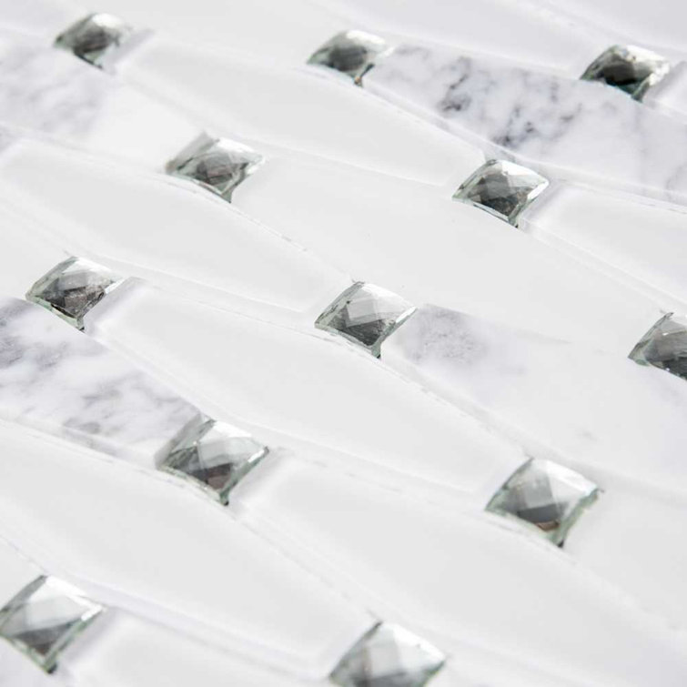 Carrara Diamond 12" x 12" White and Gray Glass Mosaic Wall Tile