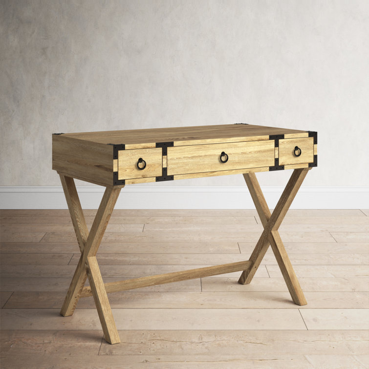 Butler Loft Glossy White Campaign Writing Desk with Dark Bronze Accents