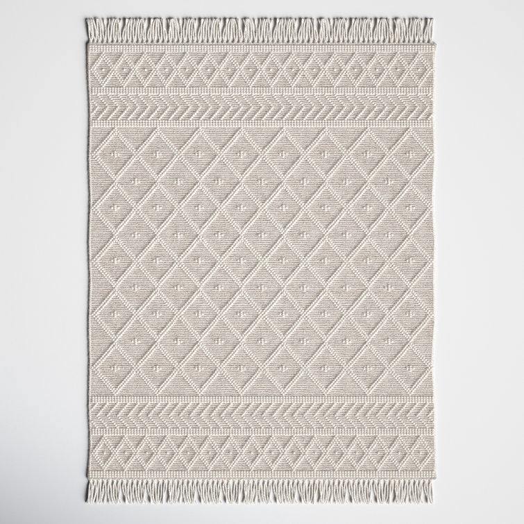 Ivory Spot Handmade Wool Rug 45"x27" with Easy Care