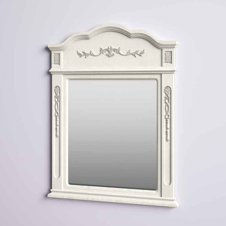 Antique White Rectangular Wood Bathroom Vanity Mirror