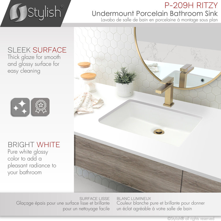 Ritzy 20-3/8" White Porcelain Rectangular Undermount Bathroom Sink