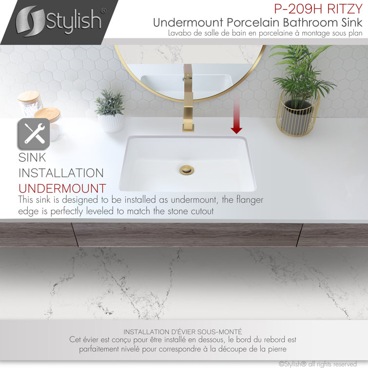 Ritzy 20-3/8" White Porcelain Rectangular Undermount Bathroom Sink