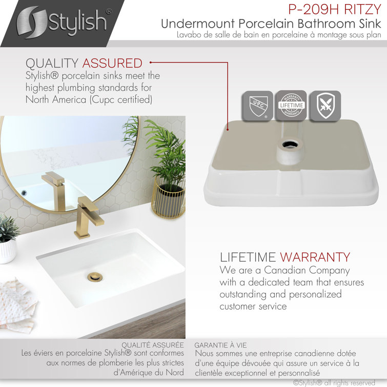 Ritzy 20-3/8" White Porcelain Rectangular Undermount Bathroom Sink