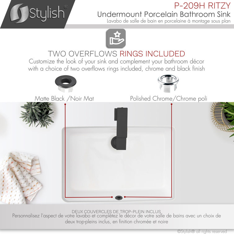 Ritzy 20-3/8" White Porcelain Rectangular Undermount Bathroom Sink