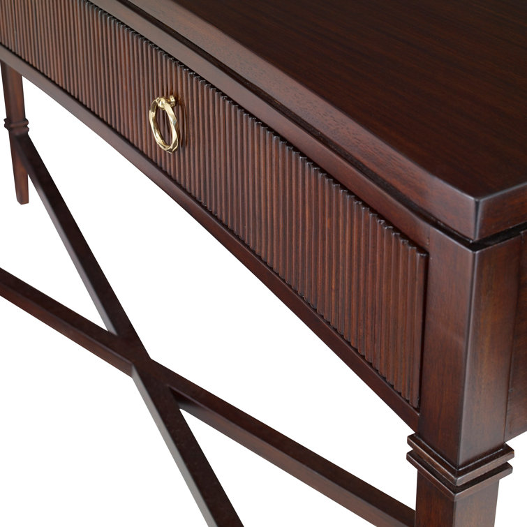 Walnut and Brass Reeded 60'' Console Table with Storage