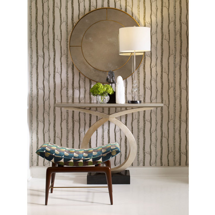 Gray Oak and Silver Pedestal Console Table