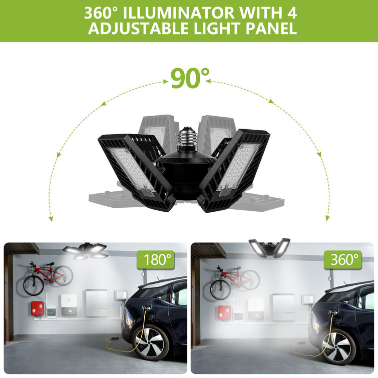 Black Aluminum 4-Panel Adjustable LED Garage Light