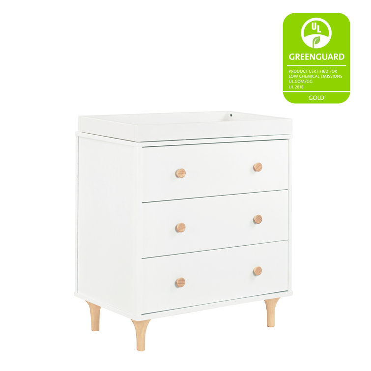 White and Natural Wood 3-Drawer Nursery Dresser with Changing Tray