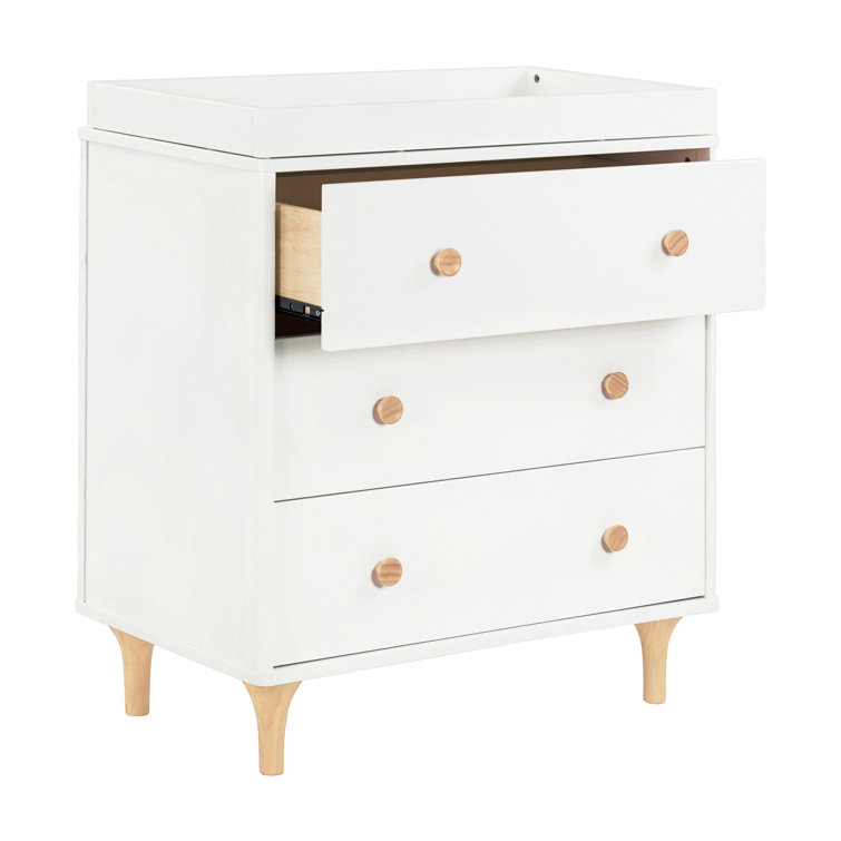 White and Natural Wood 3-Drawer Nursery Dresser with Changing Tray