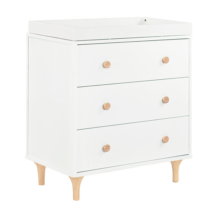 White and Natural Wood 3-Drawer Nursery Dresser with Changing Tray