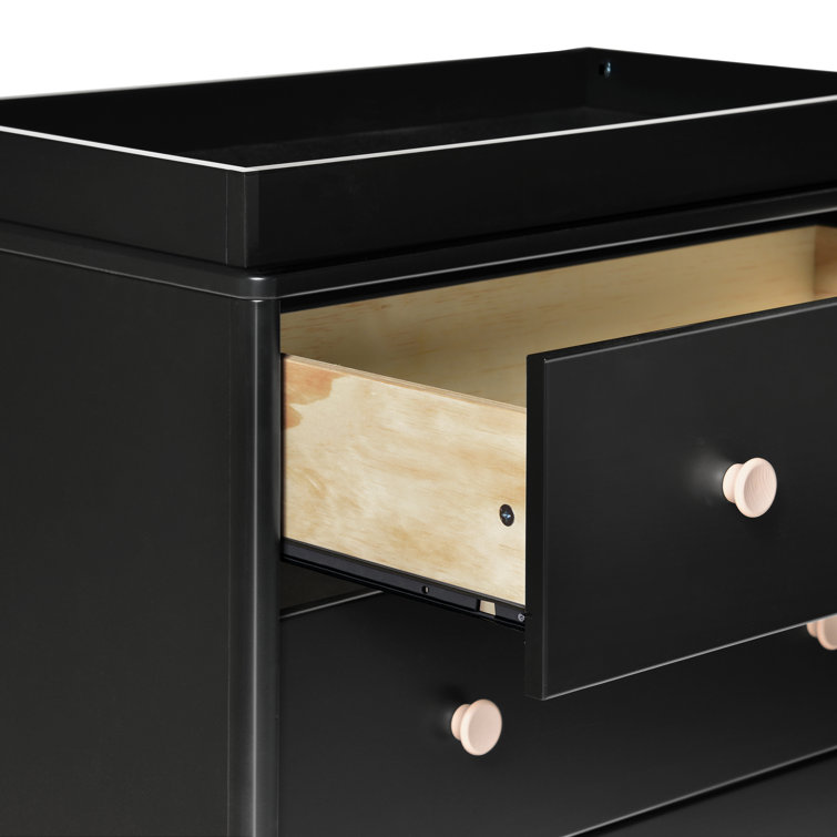 Black and Natural 3-Drawer Changer Dresser with Tray