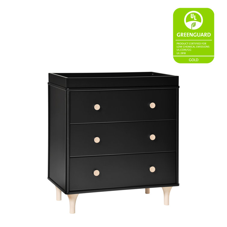 Black and Natural 3-Drawer Changer Dresser with Tray