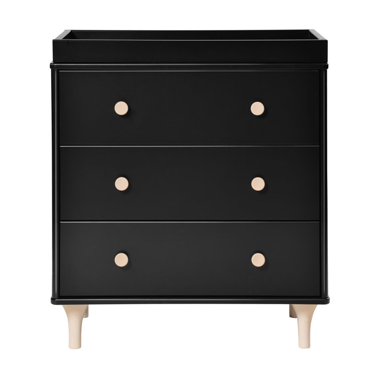 Black and Natural 3-Drawer Changer Dresser with Tray