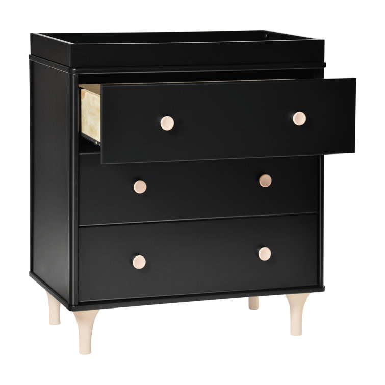 Black and Natural 3-Drawer Changer Dresser with Tray