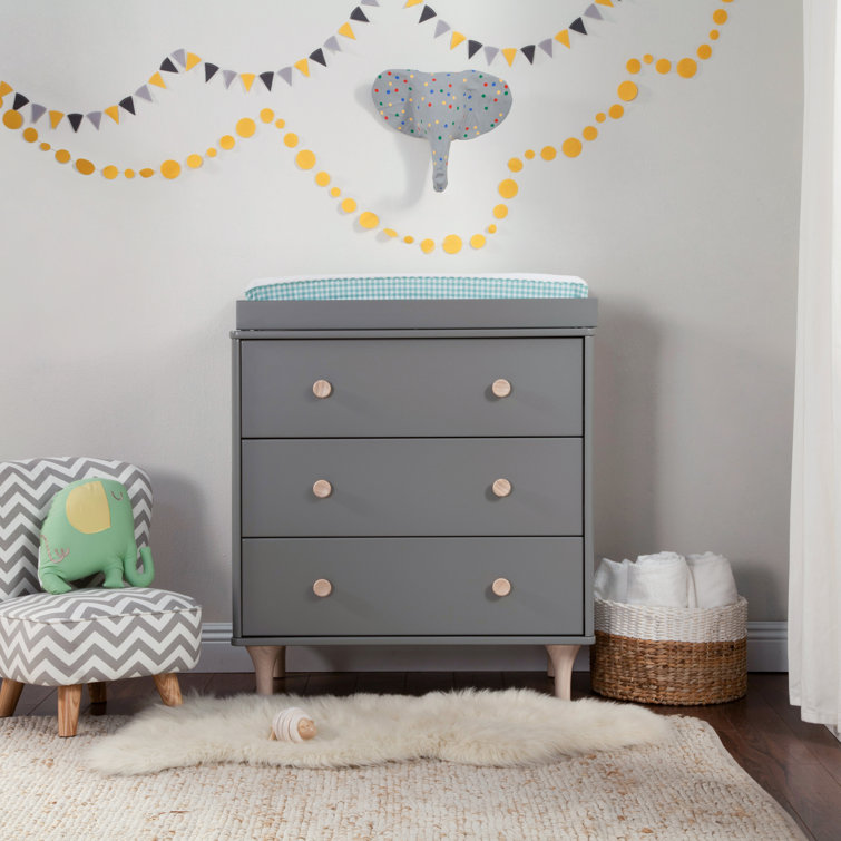 Lolly 3-Drawer Gray and Natural Pine Dresser with Changing Top