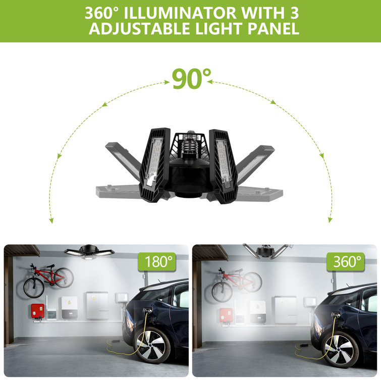 Black Adjustable 3-Panel LED Garage Ceiling Light