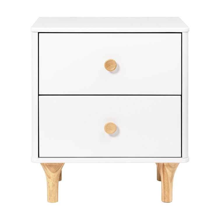 White and Natural 2-Drawer Nightstand with USB Port
