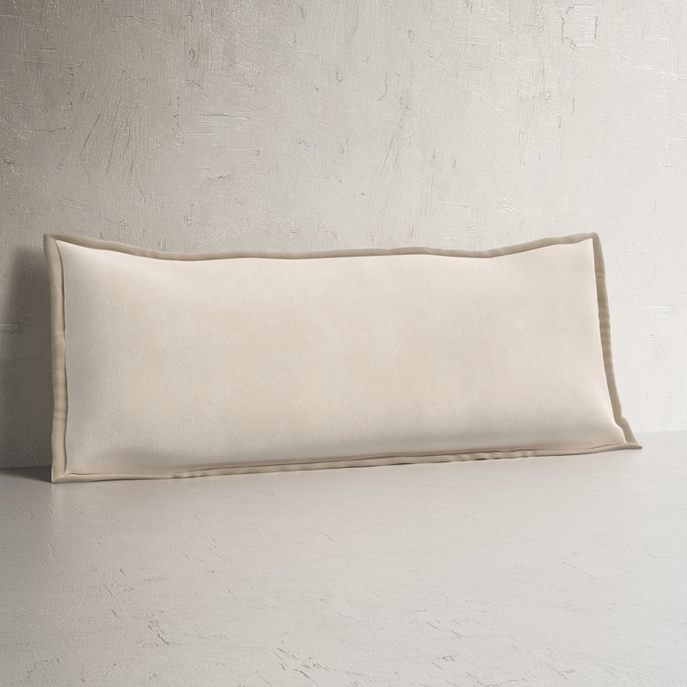 Light Beige Cotton Lumbar Throw Pillow with Flanged Sides