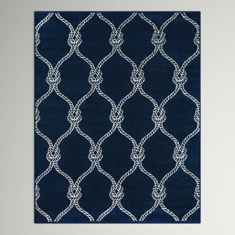 Navy and White Synthetic Trellis Kids Rug, 5'3" x 7'