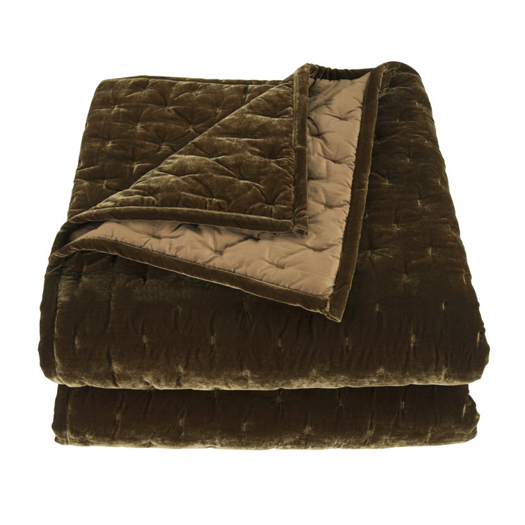 King Green Ochre Velvet Quilt Set