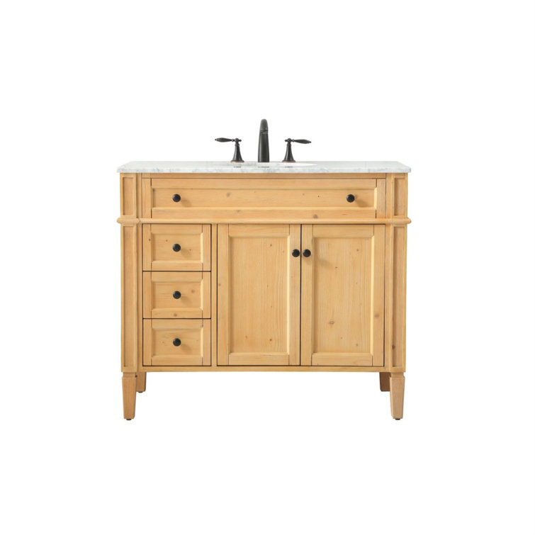Park Avenue Carrara White Marble Top Single Vanity in Natural Wood