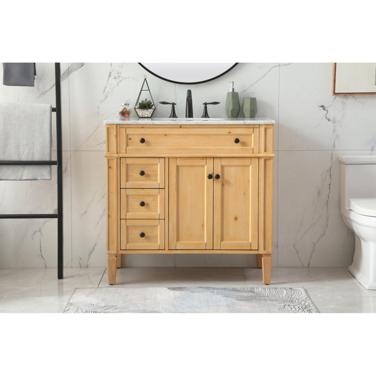 Natural Wood 36'' Single Bathroom Vanity with Marble Countertop