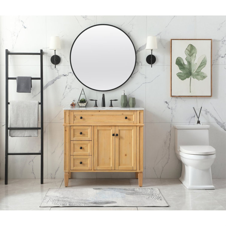 Natural Wood 36'' Single Bathroom Vanity with Marble Countertop