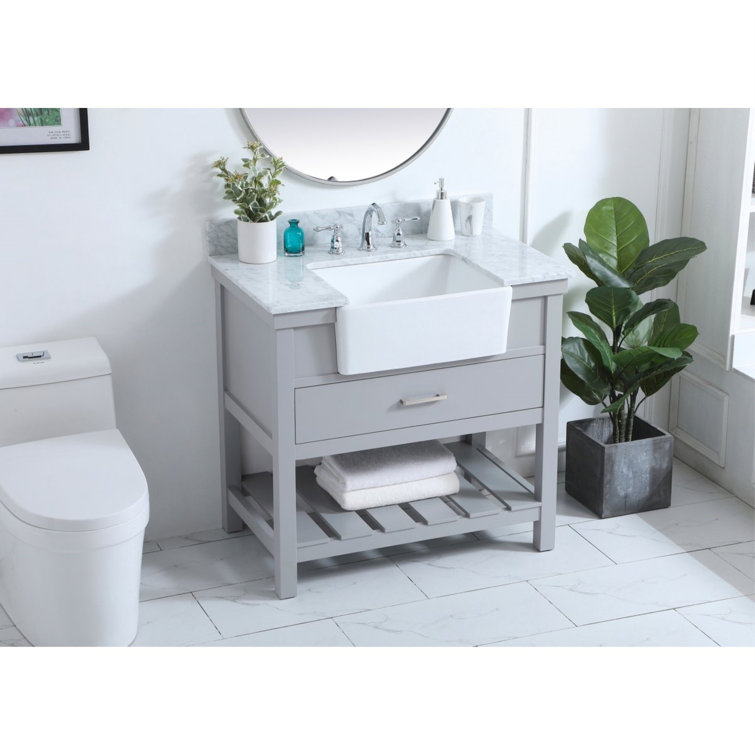 Gray 36" Solid Wood and MDF Single Bathroom Vanity with Carrara Marble Top