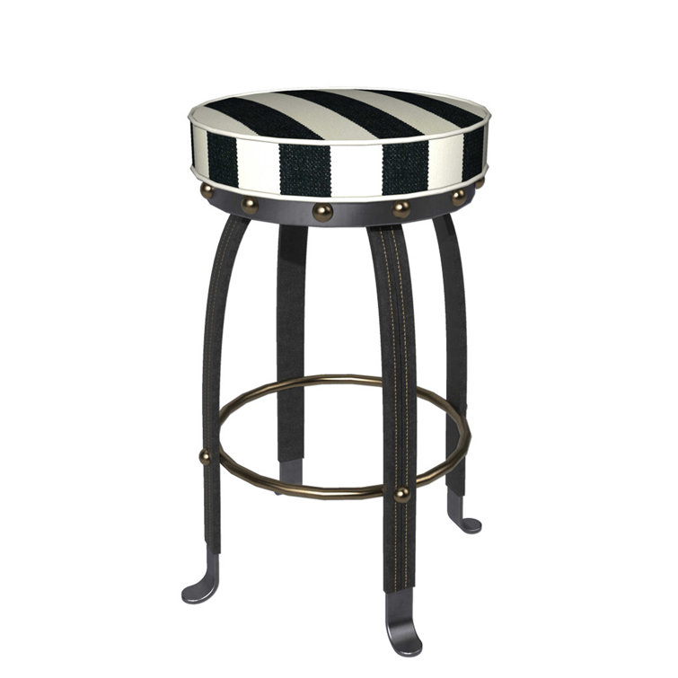 Luxor 27'' Black Leather and Brass Iron Counter Stool