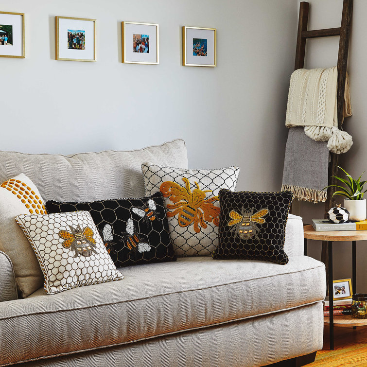 Kids' Square Velvet Pillow with Beaded Bee Design