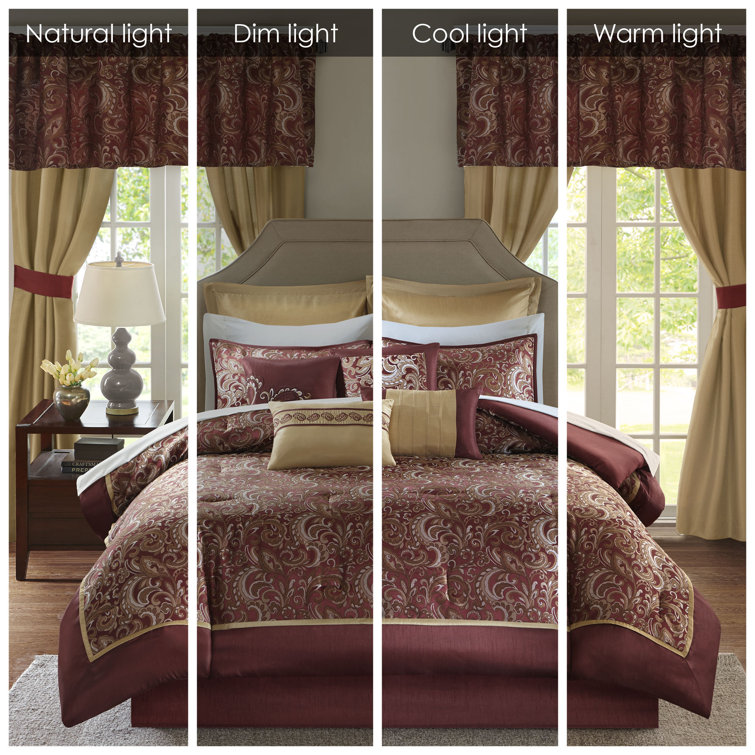 King Red Microfiber Floral Motif 24-Piece Bedding Set