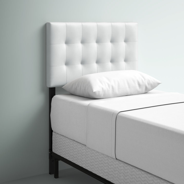 White Twin Upholstered Tufted Leather Headboard