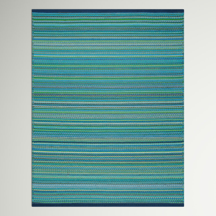 Aqua Blue Synthetic Stripe 8' x 10' Rectangular Area Rug