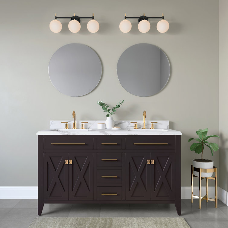 Modern Gold & Matte Black 3-Light 24" Vanity Fixture with Frosted Glass