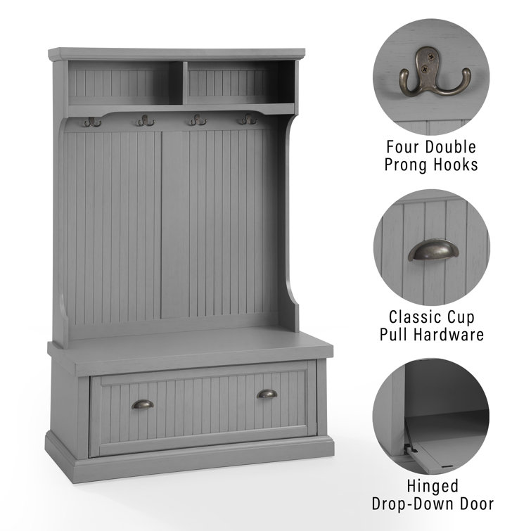Distressed Gray Coastal Hall Tree with Storage and Hooks