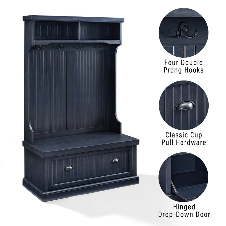 Navy Hall Tree with Bench and Storage Hooks