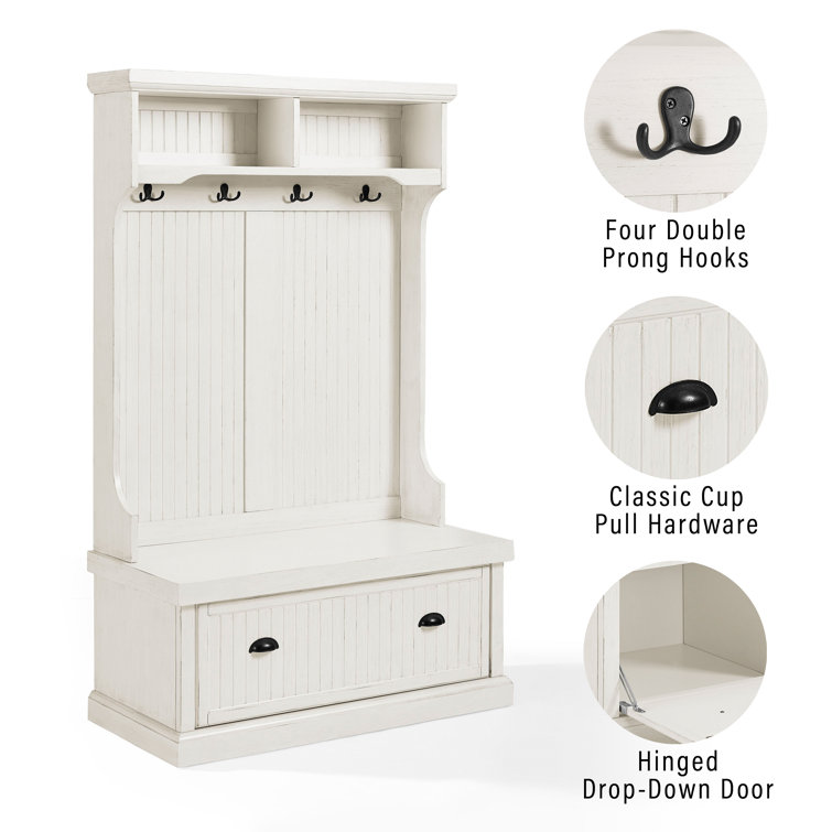 Seaside Solid Hardwood & Veneer Hall Tree in Distressed White