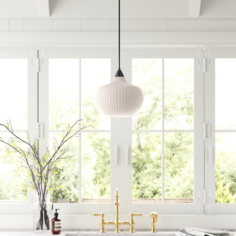 Black Ribbed Glass Globe Pendant Light