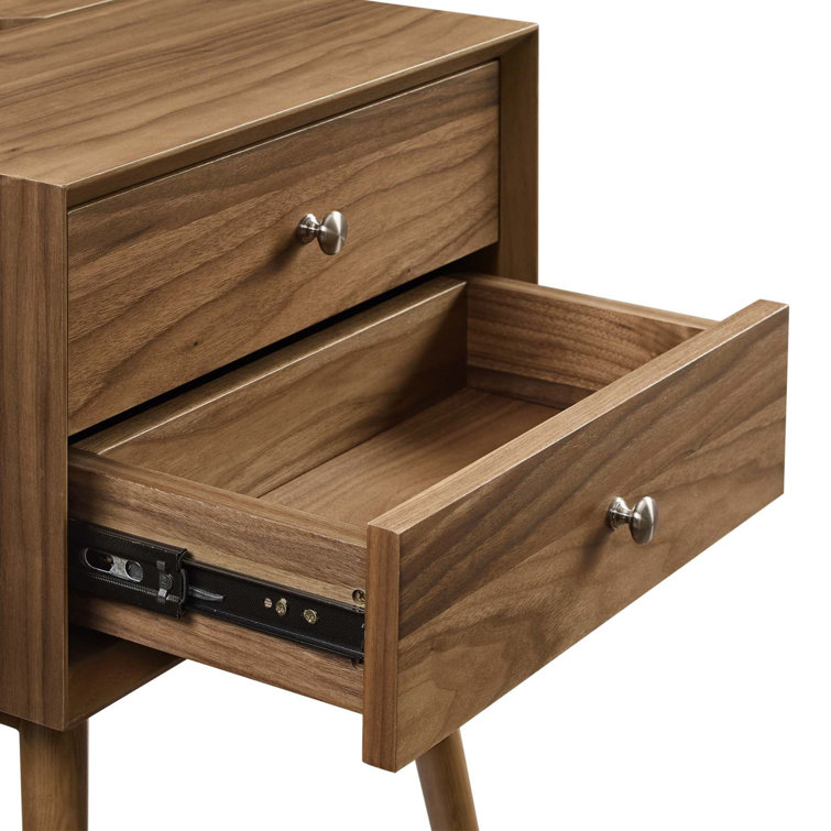 Walnut Wood Mid-century Modern Nightstand with USB Ports