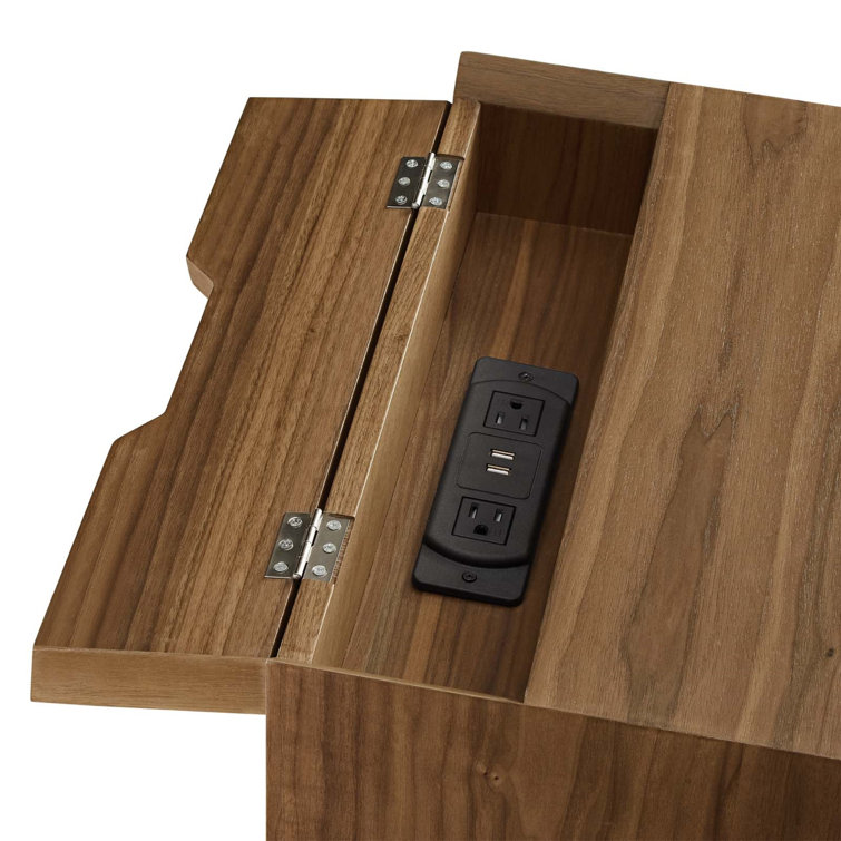Walnut Wood Mid-century Modern Nightstand with USB Ports