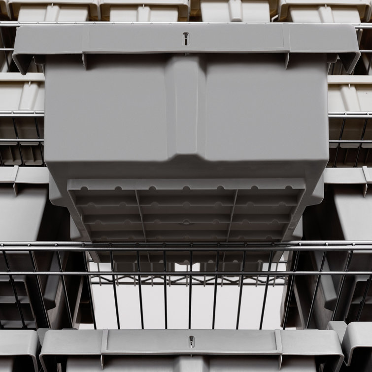 Extra-Wide Gray Steel 7-Tier Bin Rack with 21 Bins