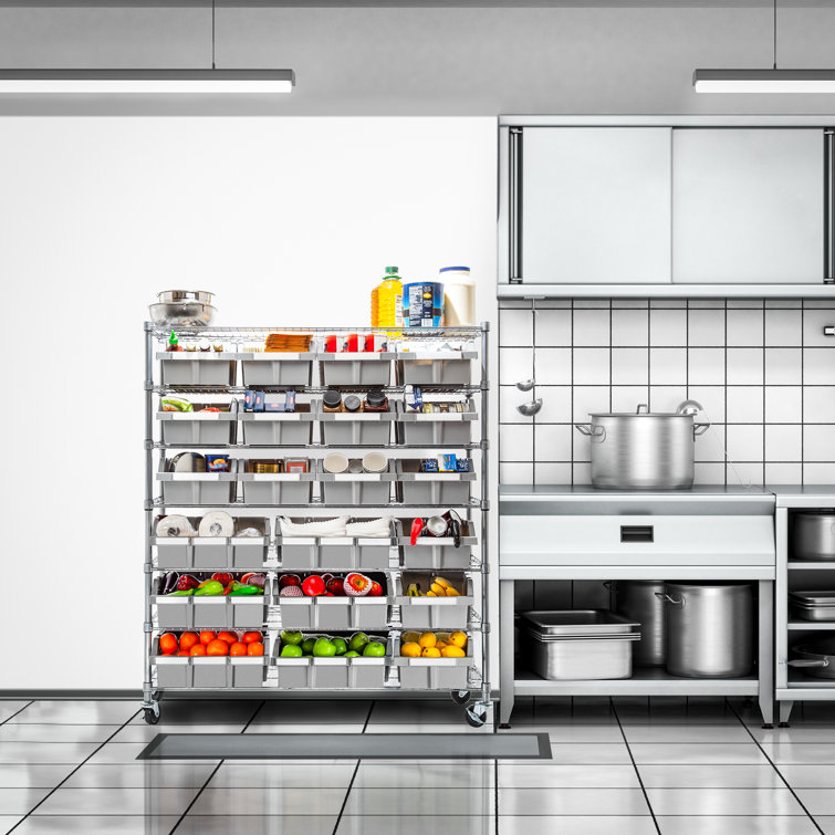 Extra-Wide Gray Steel 7-Tier Bin Rack with 21 Bins