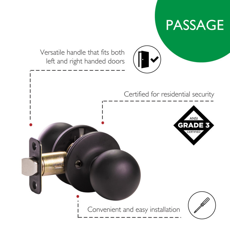Matte Black Round Passage Hall and Closet Door Knob
