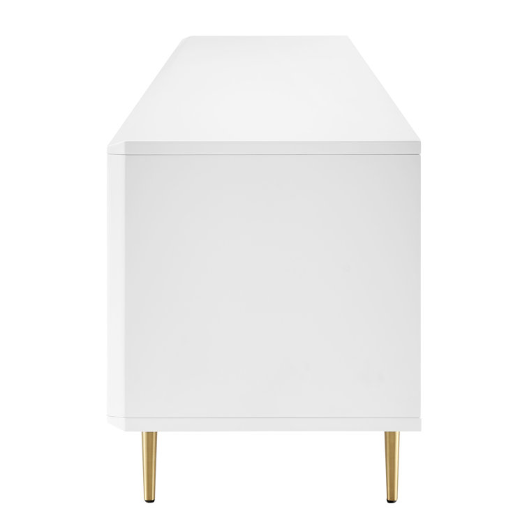 White Modern Media Console with Gold Legs and Cabinet