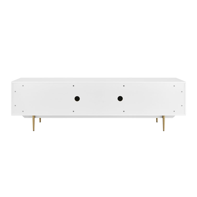 White Modern Media Console with Gold Legs and Cabinet