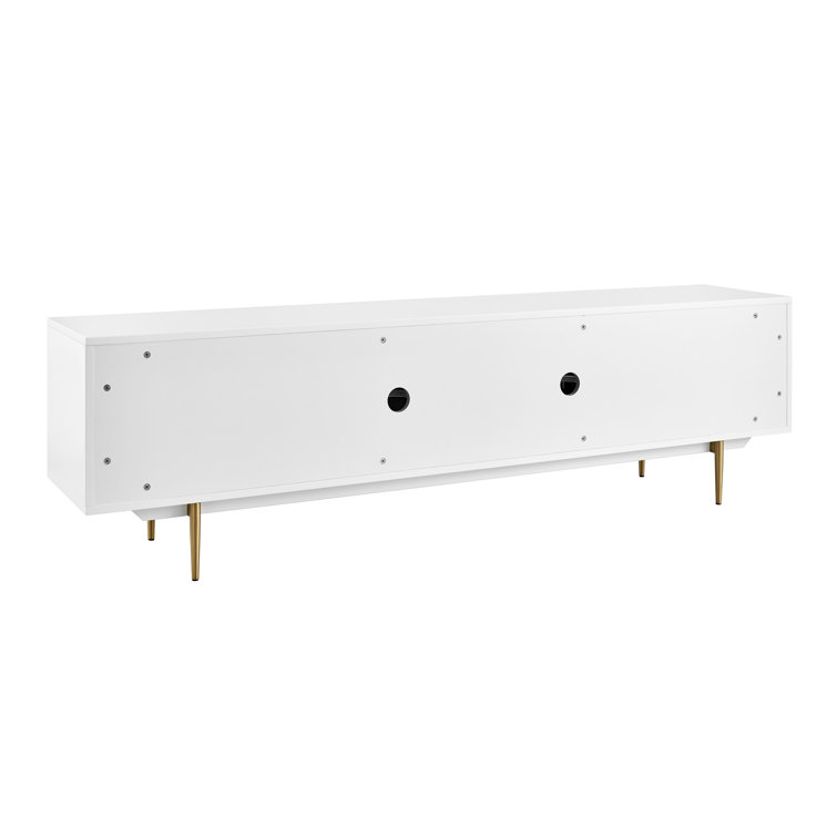 White Modern Media Console with Gold Legs and Cabinet