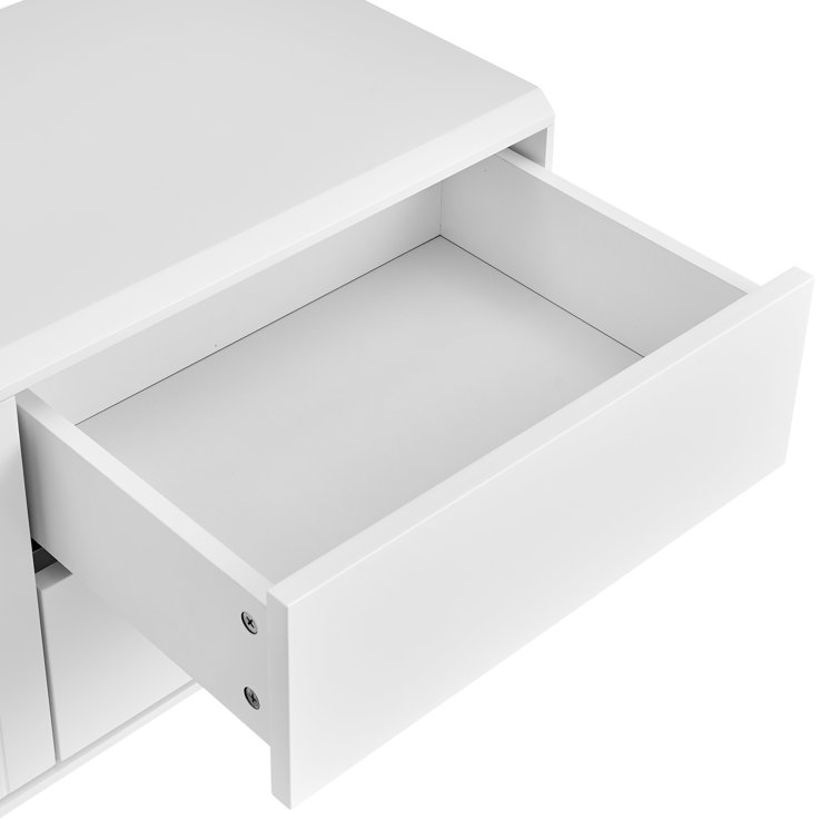 White Modern Media Console with Gold Legs and Cabinet